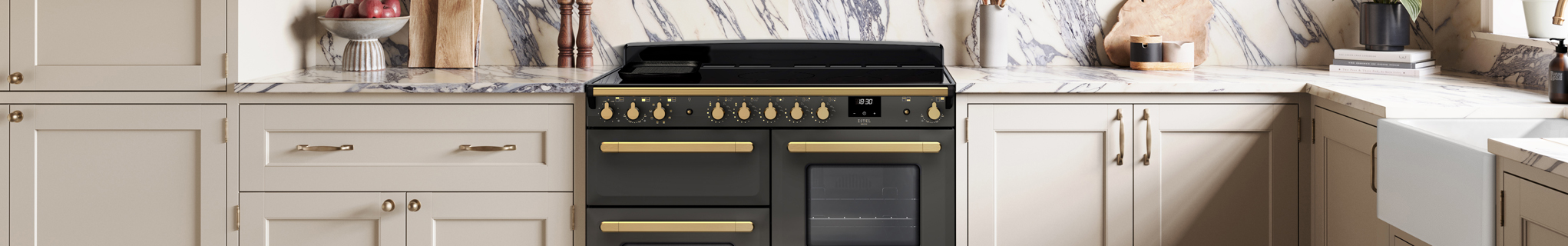 Falcon Estel Deluxe 110 Induction with proving drawer in Slate with Antique Brass trim