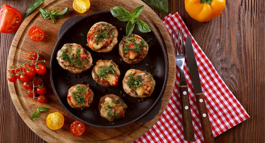 Leek And Red Pepper Stuffed Mushrooms
